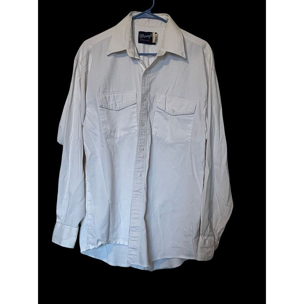 Wrangler Mens Off White Cotton Long Sleeve‎ Button Up Western Shirt Size 17 1/2